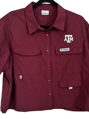 Columbia Women's ATM Logo PFG Open Water Short Sleeve Button Up Shirt Sz XXL NWT
